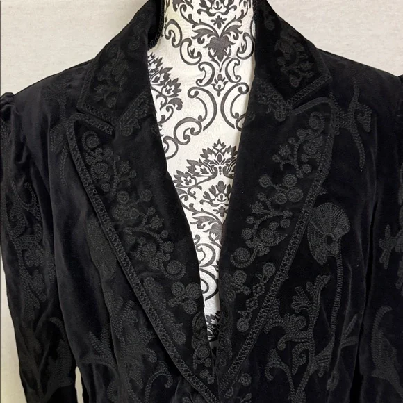 Vintage Nygard Collection Black Velvet Embroidered Cotton Women's Blazer Size 16 - Picture 2 of 15